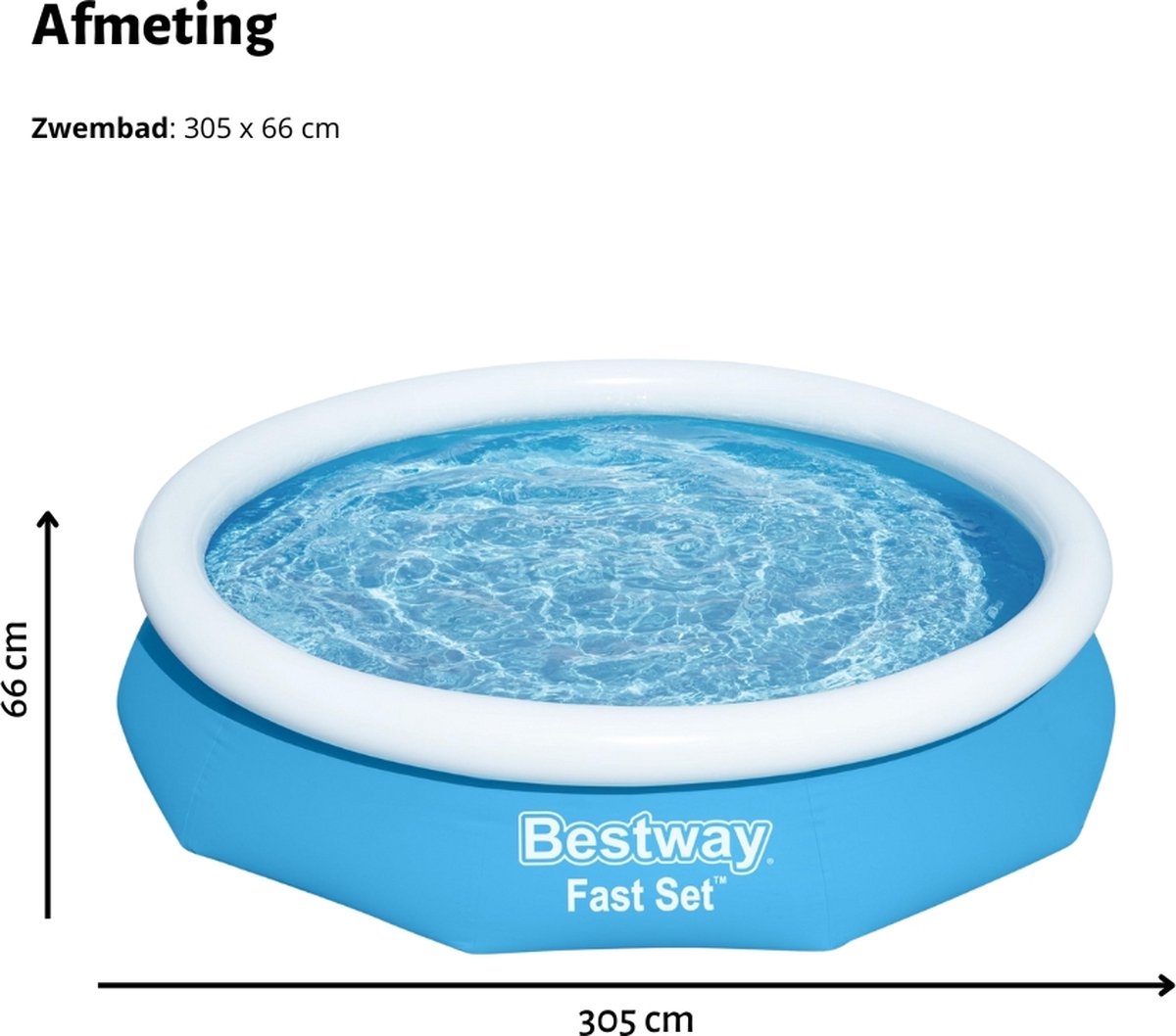 Bestway Rond Opblaasbaar Fast Set Zwembad - 305 x 66 cm - Blauw - Inclusief Pomp Afdekzeil - Onderhoudspakket - Filter - Schoonmaakset – foto 8