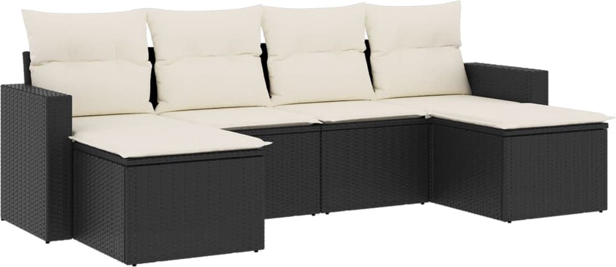 vidaXL 6-delige - Loungeset - met - kussens - poly - rattan - zwart
