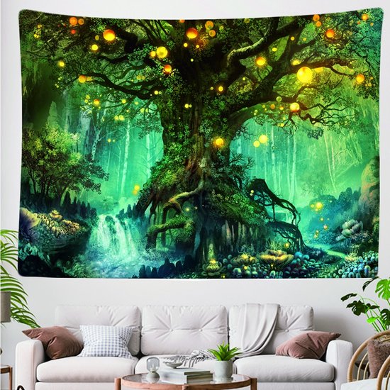 Ulticool - Sprookje Elf Boom Magisch Bos Natuur - Wandkleed - 200x150 cm - Groot wandtapijt - Kinderkamer Poster - Decoratie Hangend Versiering Hangdecoratie Hout Lente voor Binnen - Kinderen - Decoratie - Versiering - Kind