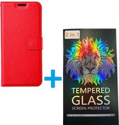 Bookcase hoesje Geschikt voor: Samsung Galaxy A41 Portemonnee Bordeaux met 2 stuks Glas Screen protector