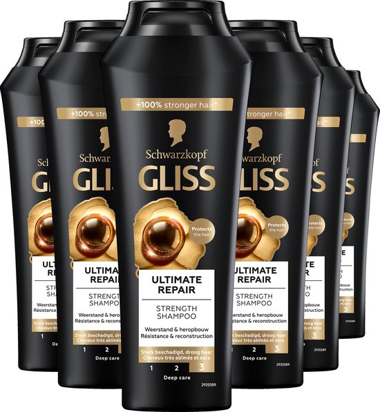 Gliss Ultimate Repair - Haarverzorging - Shampoo - Geetf Weerstand en Glans - Sterk Beschadigd en Droog Haar - Voordeelverpakking - 6 x 250ml