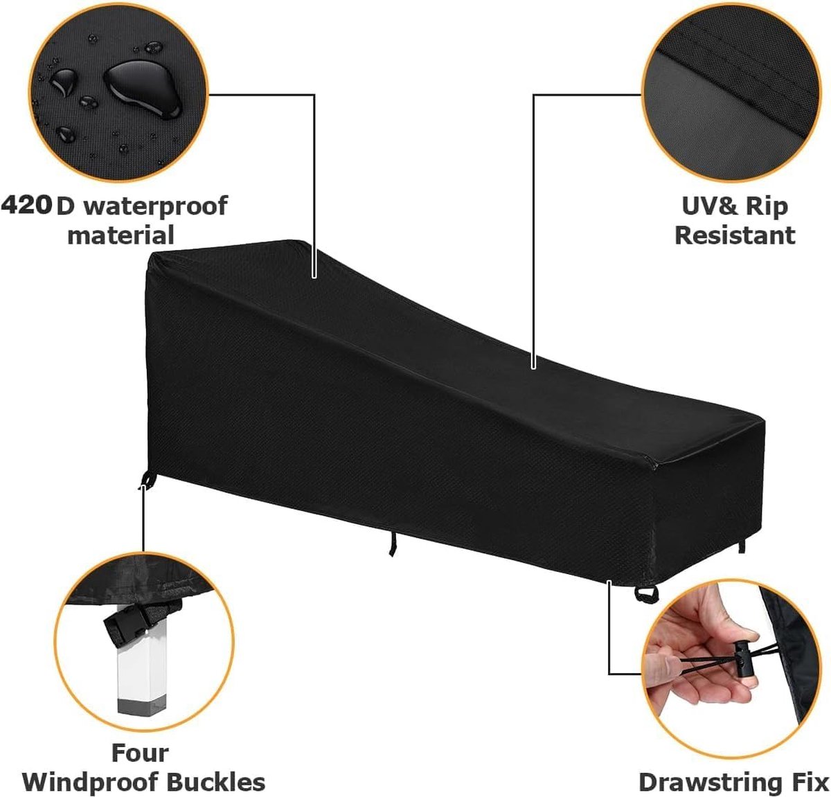 Housse De Protection Pour Chaise Longue GARPROVM 200x75cm - Tissu Oxford 420D Imperméable, Anti-UV