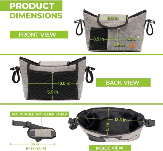 Lässig - Organizer Bag für Kinderwagen, Sportwagen, Buggy - anthrazit