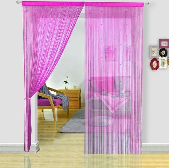 Parelgordijn voor deuren, woonkamer, als ruimteverdeler of decoratie, textiel, roze, 90 x 245 cm