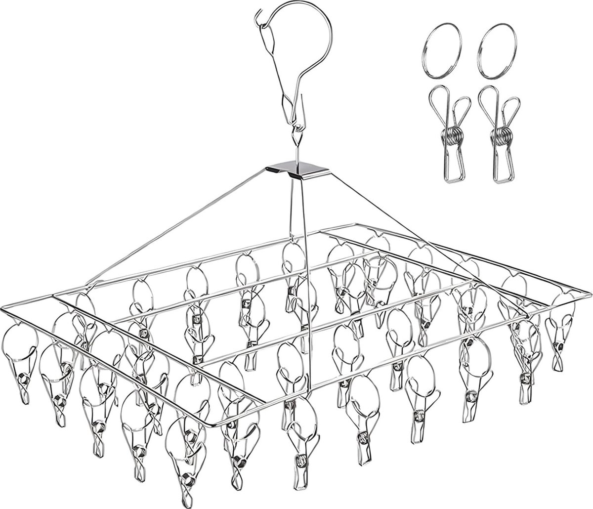 Goedkoopste Sokkendroger van roestvrij staal, 40 clips, voor waslijn, sokkenklemmen, wasstandaard, onderwasdroger met haringen, metalen clips voor sokken, luiers, tanktops en ondergoed (1 stuk