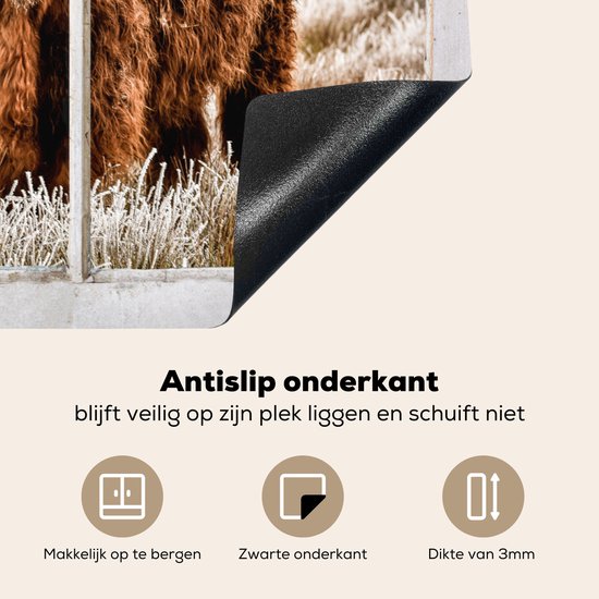 KitchenYeah® Inductie beschermer 74x48 cm - Schotse hooglander - Doorkijk - Koe - Kookplaataccessoires - Afdekplaat voor kookplaat - Inductiebeschermer - Inductiemat - Inductieplaat mat
