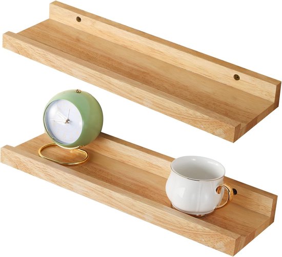 EUGAD Wandrek, set van 6, zwevende plank, industrieel, plank met metalen frame, hangende plank, voor woonkamer, keuken, van houtmateriaal, wit, goud