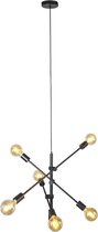 QAZQA sydney - Industriele Hanglamp voor boven de eettafel | in eetkamer - 6 lichts - Ø 75 cm - Zwart - Industrieel - Woonkamer | Slaapkamer | Keuken