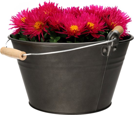 Mega Collections Emmer/plantenpot/bloempot - zink - donkergrijs - D27 x H15 cm