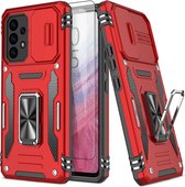 Nuvex Hoesje Geschikt voor Samsung Galaxy A53 Rood Telefoonhoesje - Anti-Shock Case Cover Hybrid Armor Hoes met Kickstand Ring met Screenprotector