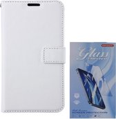 Bookcase Geschikt voor: Samsung Galaxy A03s - Wit - portemonnee hoesje met 2 stuk Glas Screen protector