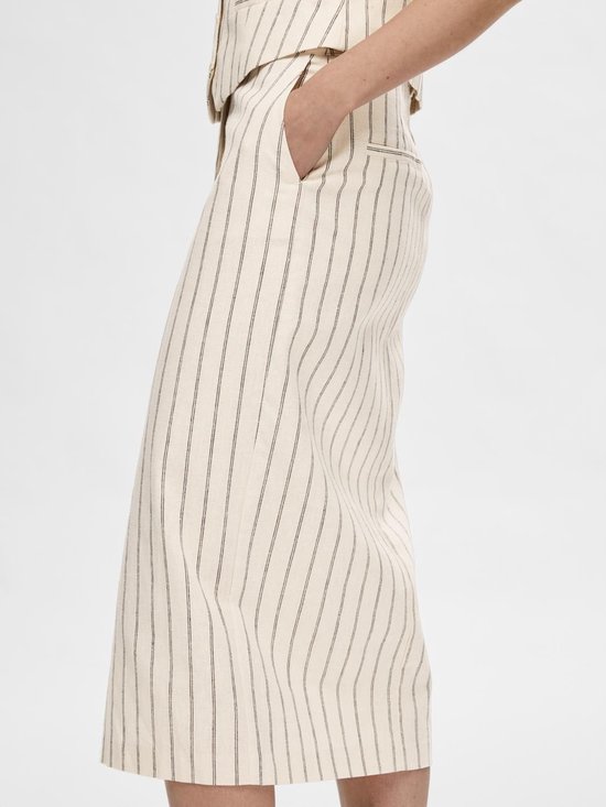 Selected Femme Hilda HW Pencil Skirt Pin Stripe Sandshell