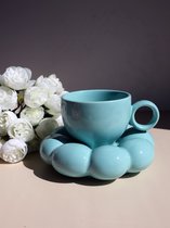 ROZE Sunflower spring cup ceramic koffie thee kopje met schaal keramiek grote mok beker kado