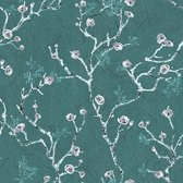 Papier peint Fleurs Profhome 387394-GU papier peint intissé lisse sans structure lisse avec motif floral turquoise mat pétrole blanc gris 5,33 m2