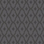 Etnisch behang Profhome 961975-GU textiel behang gestructureerd met ruitvormig patroon mat grijs zwart 5,33 m2