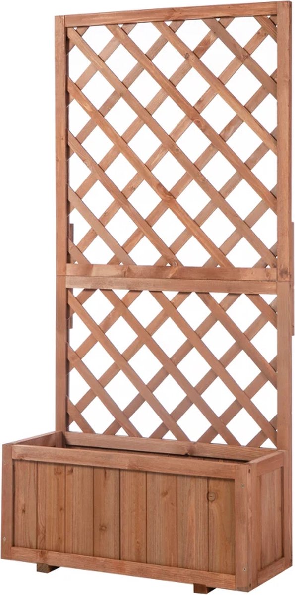 Plantenbak met klimrek - Bloembak - Weerbestendig - Met trellis - Buiten - Hout - Plantenrek - Rechthoekig - 45 Liter - Bruin
