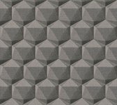 Grafisch behang Profhome 387482-GU vliesbehang hardvinyl warmdruk in reliëf licht gestructureerd met geometrische vormen mat grijs antraciet zwart 5,33 m2