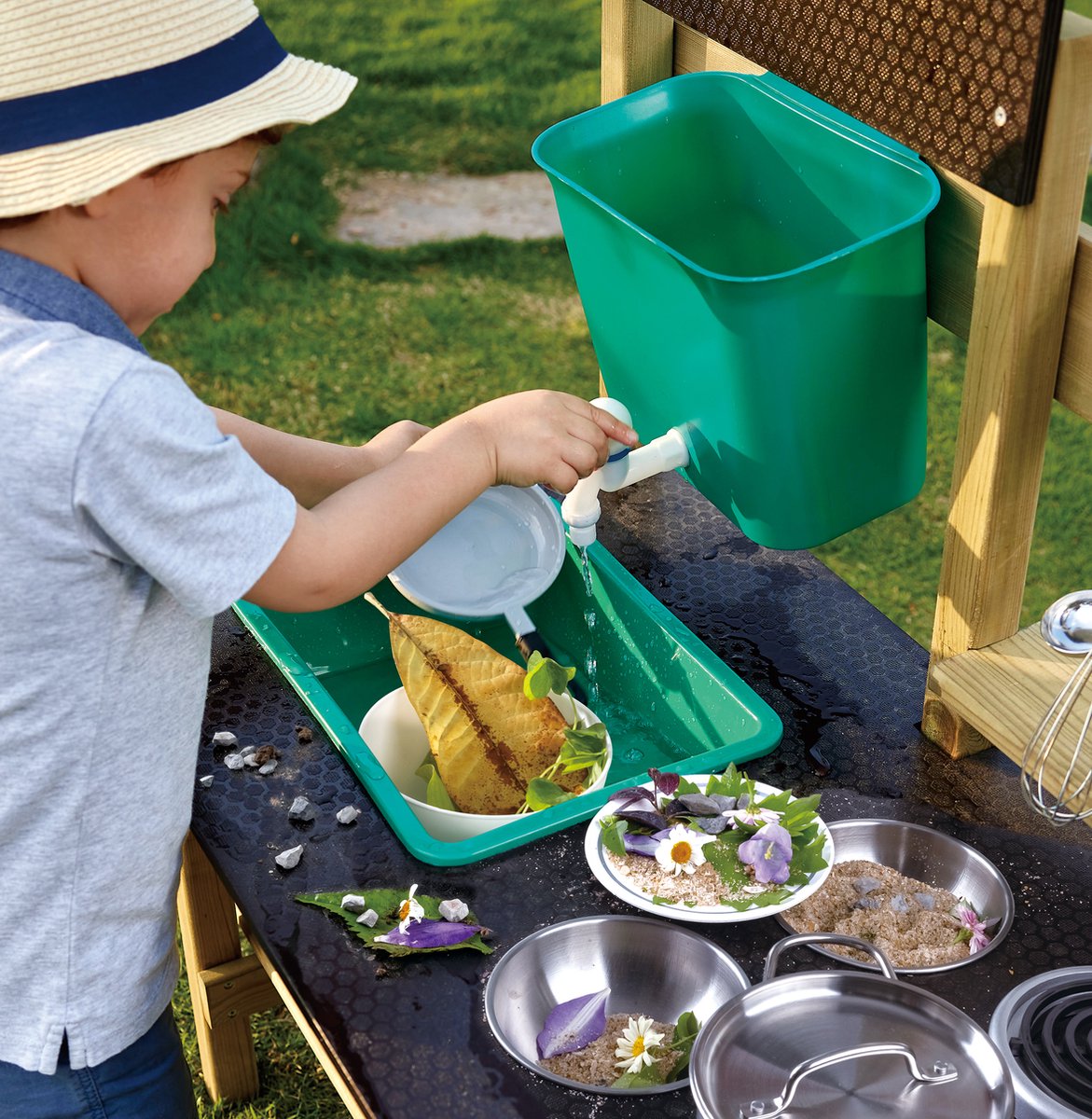 Hape Premium Buitenkeuken Modderkeuken - Speelkeuken Buiten met Watertank en Kraan - Duurzaam Hout - 3 Jaar+ — afbeelding 2