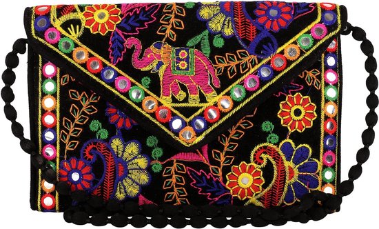 Clutch Tassen voor Vrouwen Rajasthani Hand Geborduurde Jaipuri Art Indiase Schoudertas Zwarte Clutch Handtas voor Bruiloft Feestgeschenken