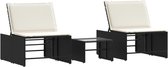 vidaXL - Ligbedden - 2 - st - met - tafel - poly - rattan - zwart