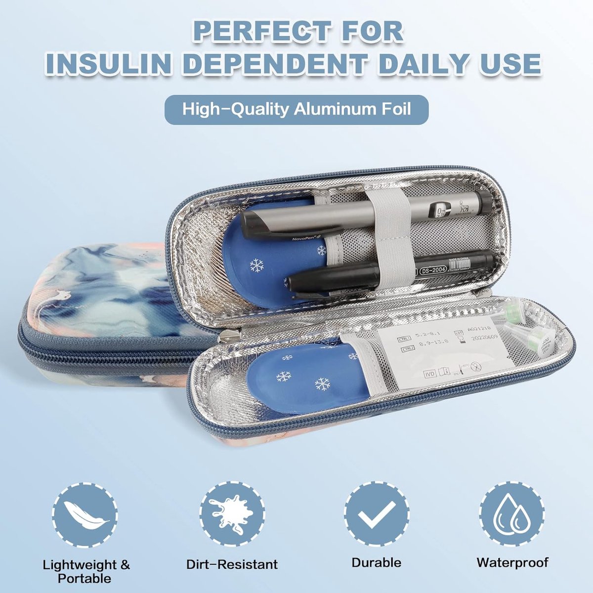EVA Insuline Pouch voor Diabetes Medicatie, Diabetische Reistas met 2 Nylon Koelpakketten voor de Insuline Pen, Insuline Spuiten en Andere Diabetische Accessoires (Quicksand Roze)