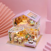 3D Roze Dubbelzijdige Zolder met Led-verlichting Puzzel voor Volwassenen, Houten Modelbouwset, Cadeau voor Verjaardag Kerstmis