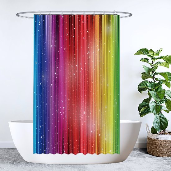 Rideau de douche Ulticool - Rainbow Glitter - 120 x 200 cm - avec 8 anneaux