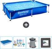 Bestway Rechthoekig Steel Pro Zwembad - 221 x 150 x 43 cm - Blauw - Inclusief Afdekzeil - Onderhoudspakket - Pomp - Vloertegels