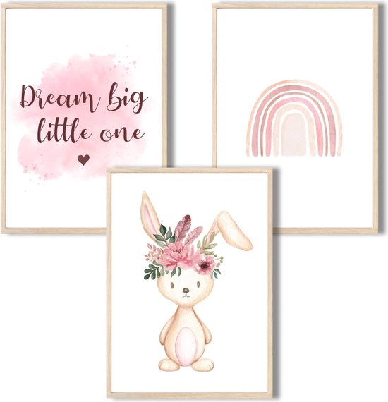 Ueiwffzo Set van 3 posters voor de kinderkamer, boho madeliefjes, regenboog, wandafbeeldingen kinderkamer, decoratie, foto's op canvas, muurposter voor kinderkamer, zonder lijst, 21 x 30 cm