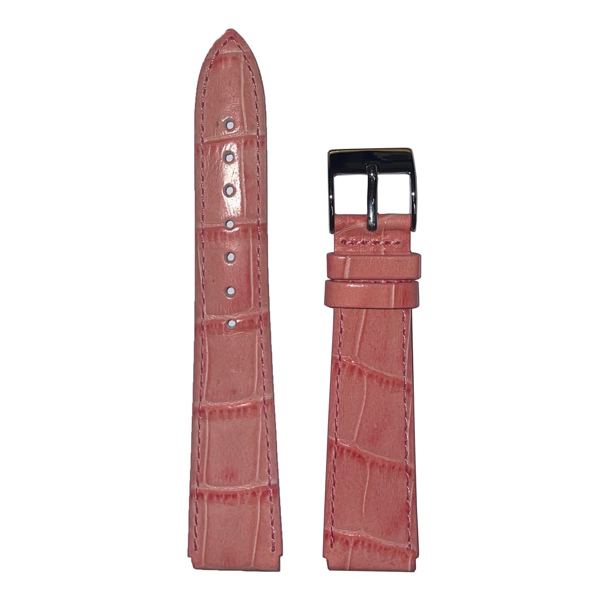 Horlogeband - 20mm, 18mm aanzet - Roze - Echt leer in croco print - Roestvrijstalen gesp