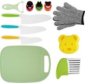 Kindermessen, 12-delige kinderveiligheidskoksmes, keukenmessenset met groente-uitsteekvormen, koekjesvorm en snijbestendige handschoenen voor kinderen, kindermes vanaf 3 jaar 8 jaar