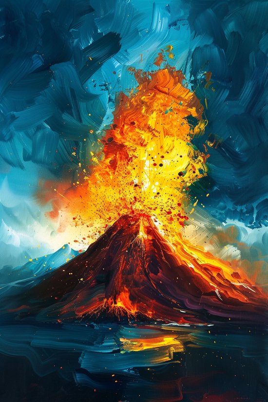 Vulkaan Poster | Poster Vulkaan | Verf Poster | Vulkaan Abstract | Kleurenposter | Natuurposter | Abstracte Poster | 61x91cm | Wanddecoratie | Muurposter | RTB | Geschikt om in te lijsten