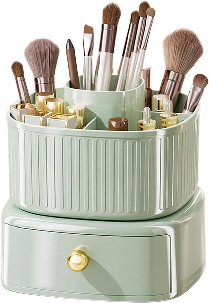 2-laags cosmetische make-up organisator, 360° roterende schoonheidsorganizer, make-upborstelhouder met opbergruimte, cosmetisch rek, cosmetische organisator, voor dressoir, badkamer, slaapkamer (groen)