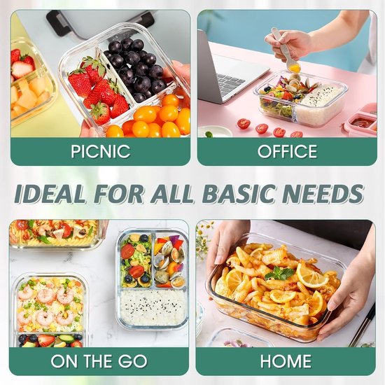 EOK Meal Prep Lot de 2 boîtes de conservation en verre avec EOK Meal Prep Lot de 2 boîtes de conservation en verre avec