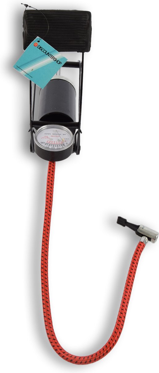 Discountershop Eencilinder Voetpomp met Manometer - Universeel Gebruik - 100Bar - Metaal/Rubber/Plastic – Luchtpomp voor Auto, Fiets & Outdoor!