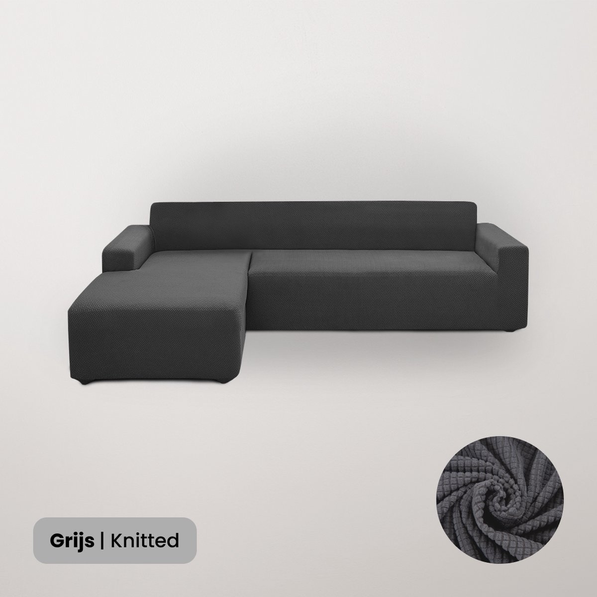 BankhoesDiscounter Knitted Hoekbank Hoes – Hoekbank – Sofa Cover – Bankbeschermer – Bankhoezen Voor Hoekbank – Grijs – Set van M2 + M4