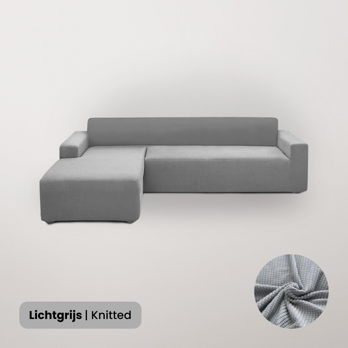 BankhoesDiscounter Knitted Hoekbank Hoes – Hoekbank – Sofa Cover – Bankbeschermer – Bankhoezen Voor Hoekbank – Lichtgrijs – Set van M2 + M3