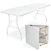 Nuvolix inklapbare tafel - klaptafel - verstelbare vouwtafel - campingtafel - weerbestendig - opvouwbaar - wit - plastic - 180*71*74CM