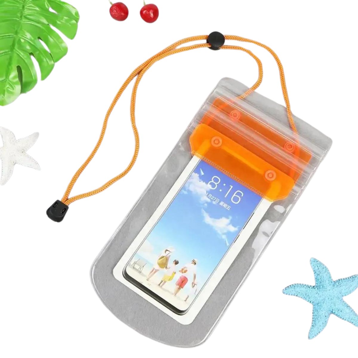 Waterdichte Telefoon Hoes - Volledig Transparant - Geschikt voor alle Smartphones - Met drukknopen - Waterproof Bag - Orange