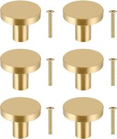 6 stuks massief messing kastknoppen, ronde vintage ladeknoppen met schroeven, gouden messing ladeknoppen voor keukenkasten, kledingkast, commode (25 x 20 mm)