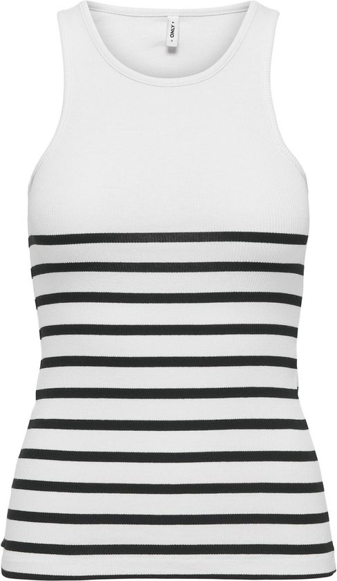 Only Top Onlkenya Rib Stripe Tank Top Jrs No 15318407 Bright White/ Black Dames Maat - XL