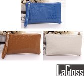 LaGloss® SET 3 STUKS Modische Mobiele Telefoon / Portemonnee Tasjes - Type Lil Bag - Imitatie Krokodil Clutch - SET Wit + Bruin + Blauw - 19x11x2 cm