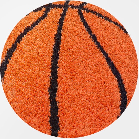 Pochon - Tapijt Fun - Oranje - 100x100x3 - Vloerkleed - Basketbal - Hoogpolige Vloerkleed - Vloerkleed voor Kinderkamer - Speelkleed - Ronde Vloerkleed - Ronde Tapijt