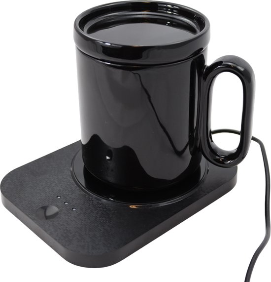 Cup Warmer - Warmhoudplaat voor je Koffie of Thee - Mok Verwarmer met 3 Standen - Inclusief Kopje met Deksel van 350ml - Leuke gadget om te geven!