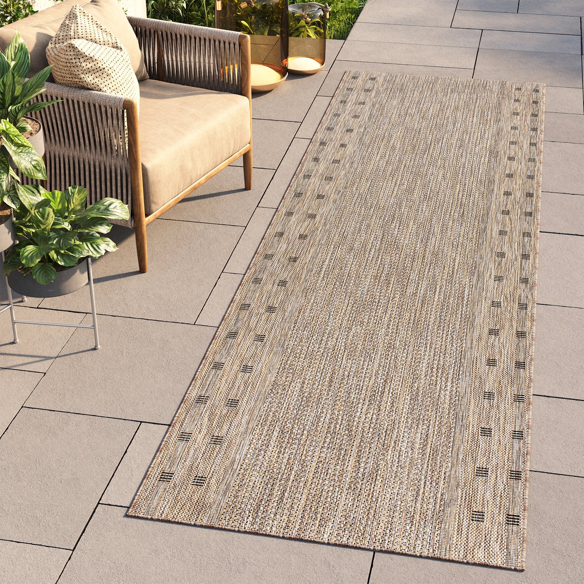 Tapiso Melissa Loper Laagpolig Beige Vloerkleed Indoor Outdoor Maat- 70x1150