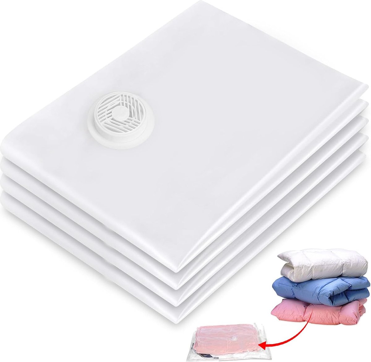 Kubus vacuümzakken voor kleding, 4 stuks kleding vacuümzakken extra grote vacuüm kledingzakken voor dekbedden, dekens, beddengoed, dekbedden, 80% ruimte besparen, vakkumzakken kleding, 80 x 100 x 38