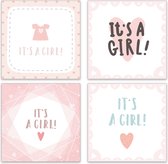 Geboortekaarten - Set van 8 vierkante kaarten - Gefeliciteerd / felicitatie met geboorte meisje - Leuke Post - Met enveloppen - G2