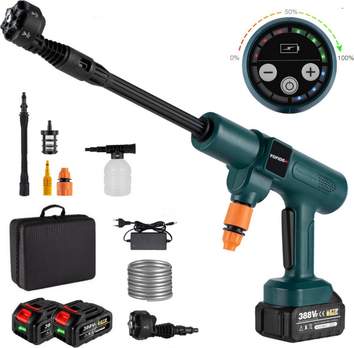 Bol.com YOFIDA 6 in 1 hogedrukreiniger - Accu hogedrukreiniger - Draagbare Hogedrukreiniger - 3500 mAh - 100bar - 18V - met Acce... aanbieding