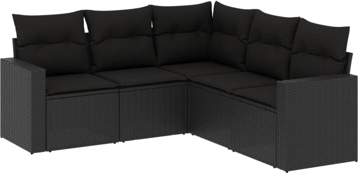 vidaXL 5-delige - Loungeset - met - kussens - poly - rattan - zwart