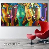 Allernieuwste.nl® Canvas Schilderij * 6 Abstracte Sexy Vrouwen * - Kunst aan je Muur - Modern - Veelkleurig - 50 x 100 cm